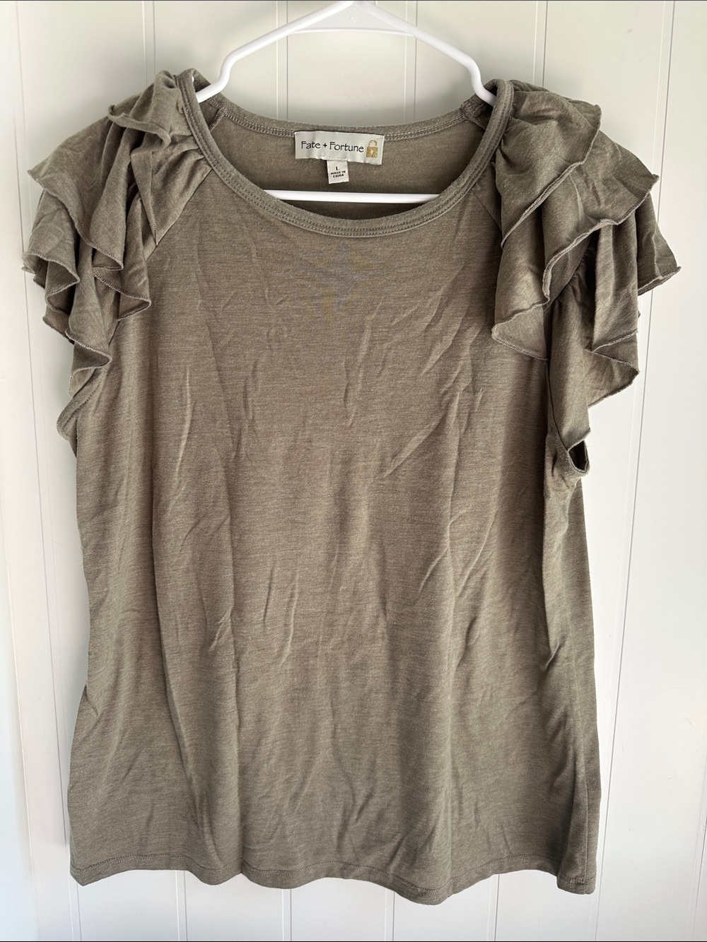 Olive Ruffle Sleeve Women's Top